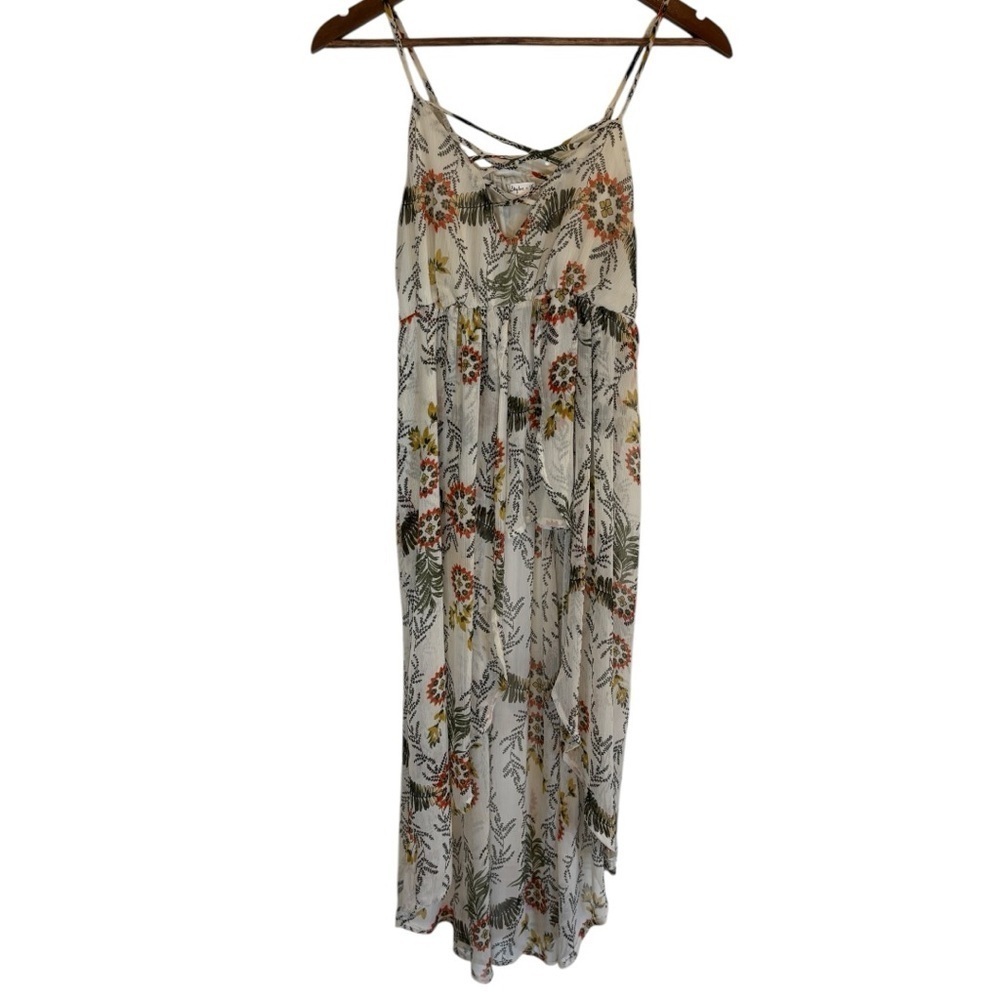 Women's Sleeveless Multicolor Floral Sheer
V-Neck Dress Size Medium